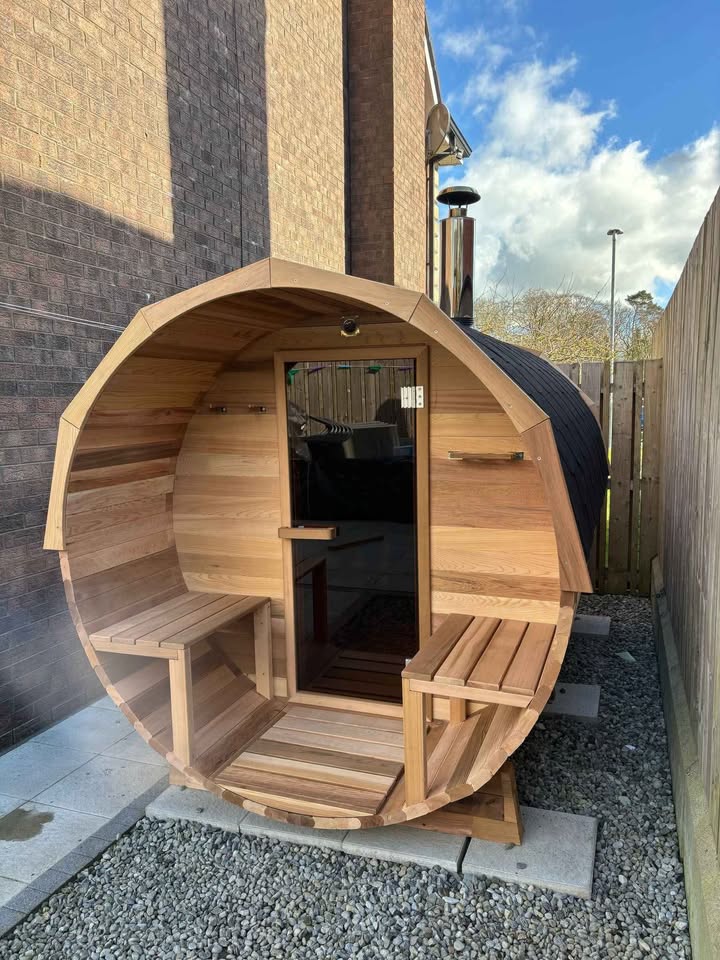 Canadian Cedar Wood-Fired Sauna 4-6 People With Porch RESTOCK FOR LATE SEP EARLY OCTOBER, CONTACT TO PREORDER