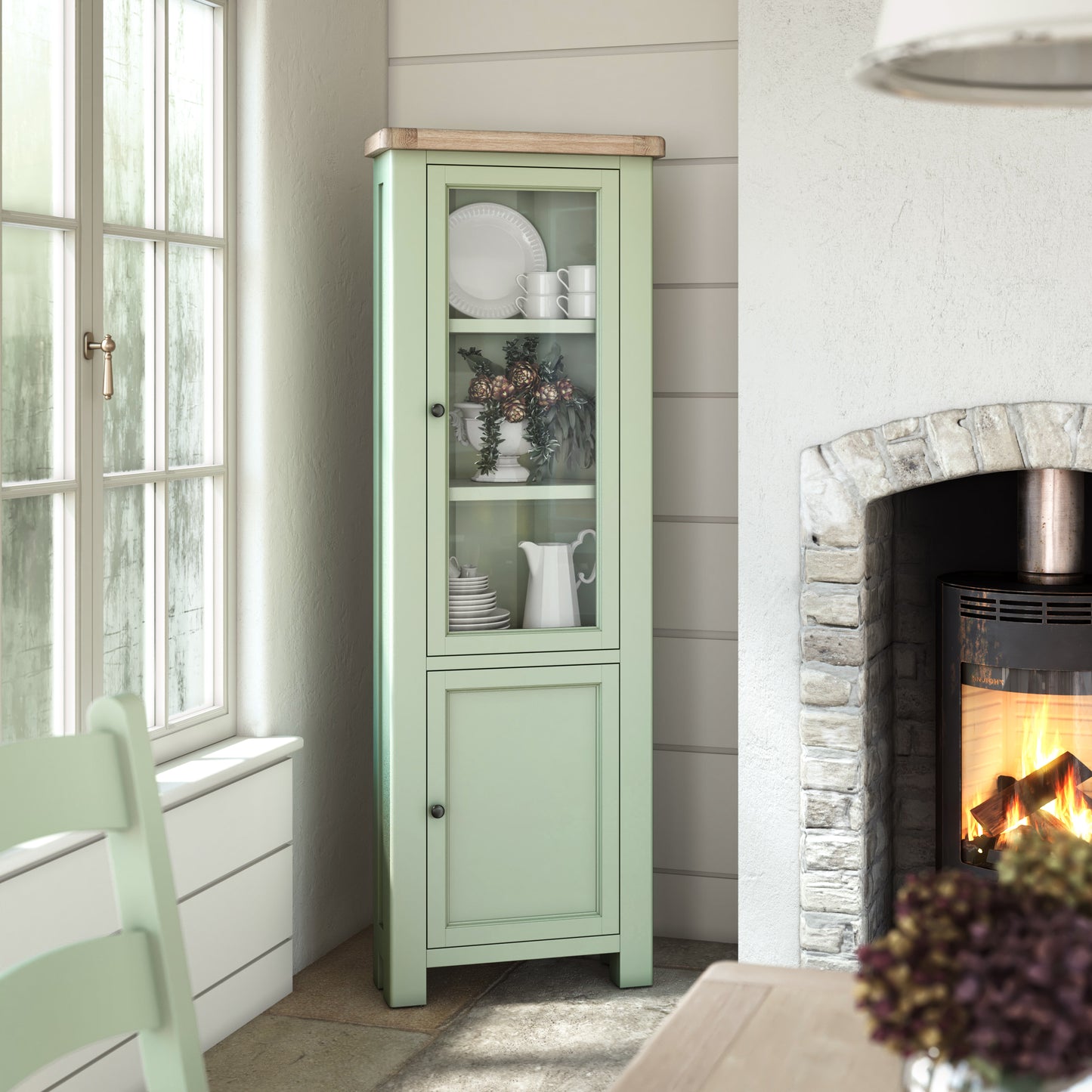Salcombe Corner Display Cabinet - Sage