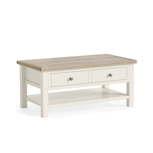 Modern Country Coffee Table with Shelf - Coconut