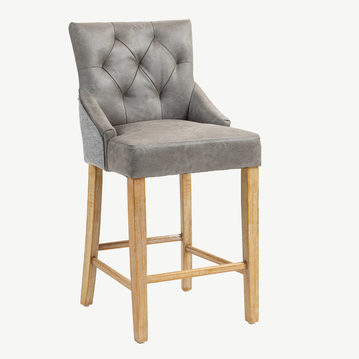 Jenna Bar Stool - Steel PU with Mid Grey Chenille