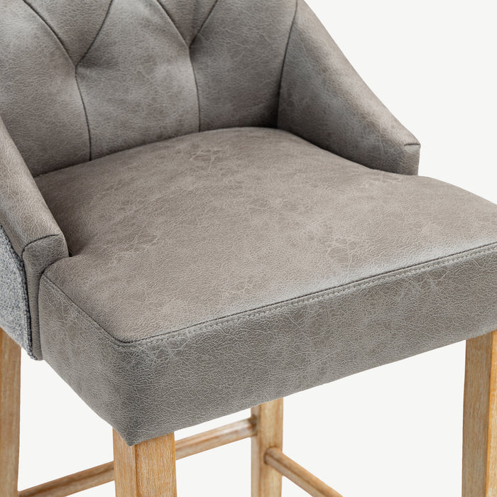 Jenna Bar Stool - Steel PU with Mid Grey Chenille