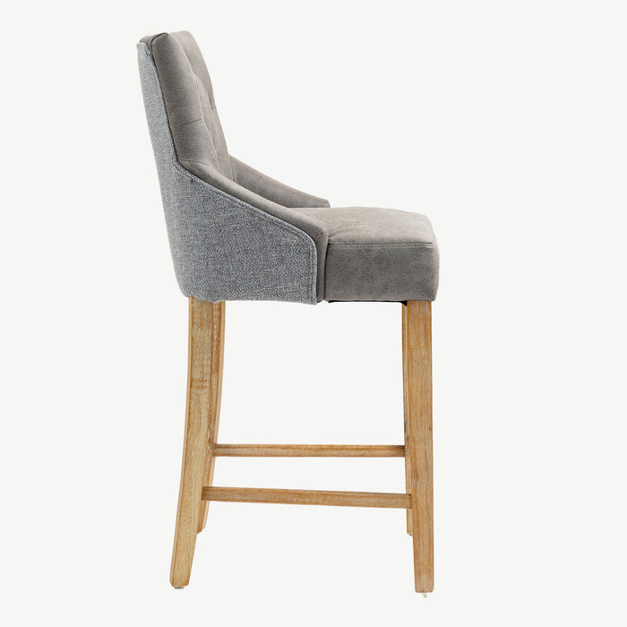 Jenna Bar Stool - Steel PU with Mid Grey Chenille