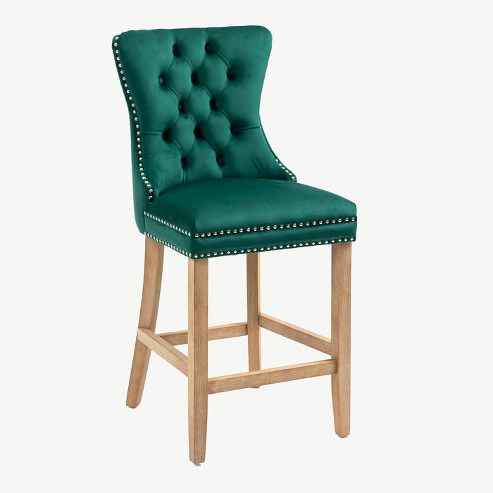 Kacey Barstool - Green Velvet - Brushed Leg