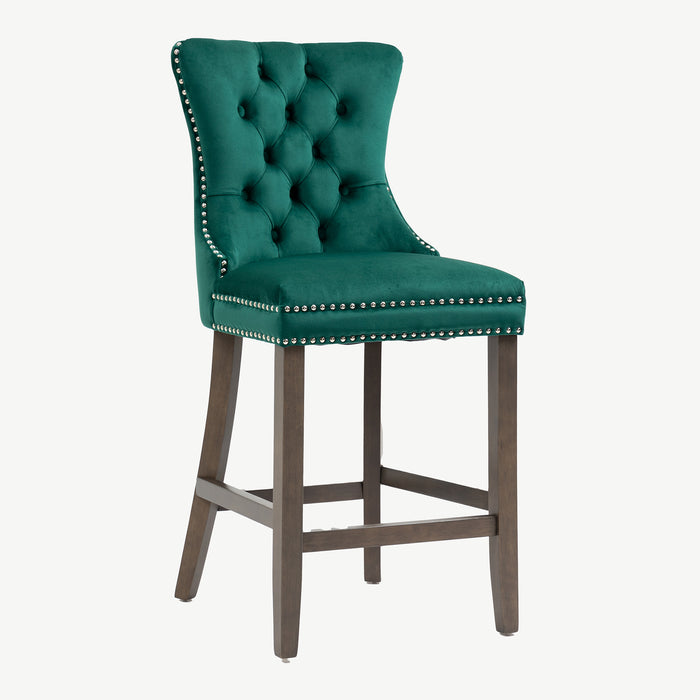 Kacey Barstool - Green Velvet - Antique Leg