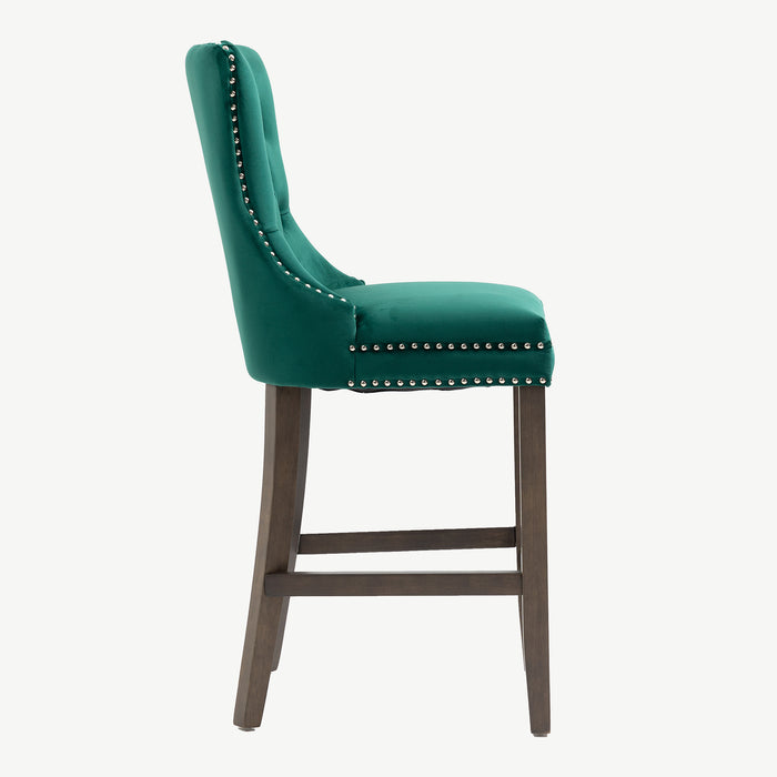 Kacey Barstool - Green Velvet - Antique Leg