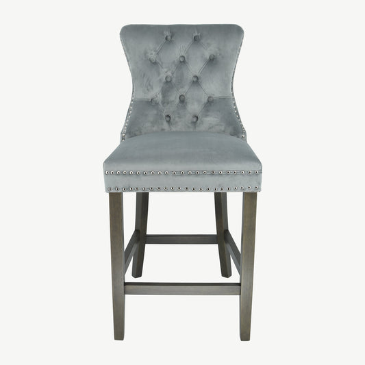 Kacey Barstool - Grey Velvet - Antique Leg