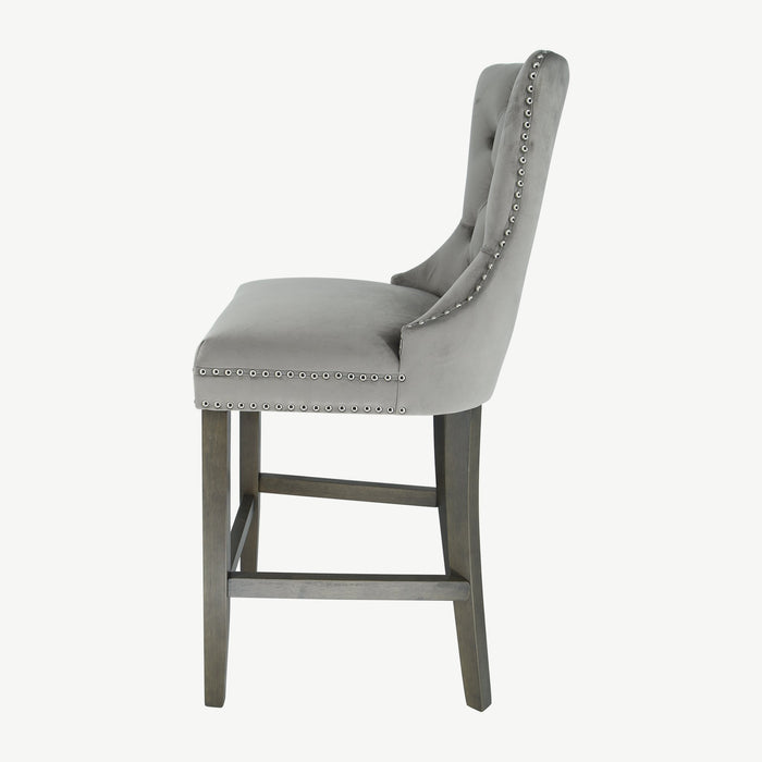 Kacey Barstool - Grey Velvet - Antique Leg