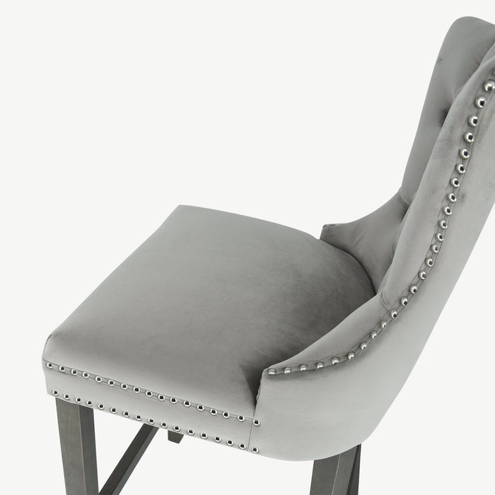 Kacey Barstool - Grey Velvet - Antique Leg