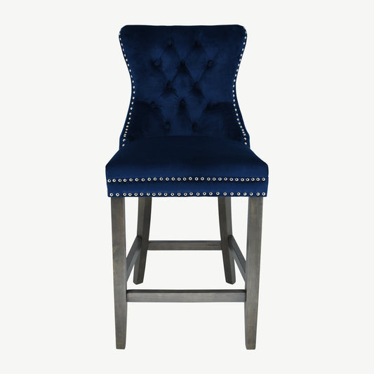 Kacey Barstool - Navy Velvet - Antique Leg