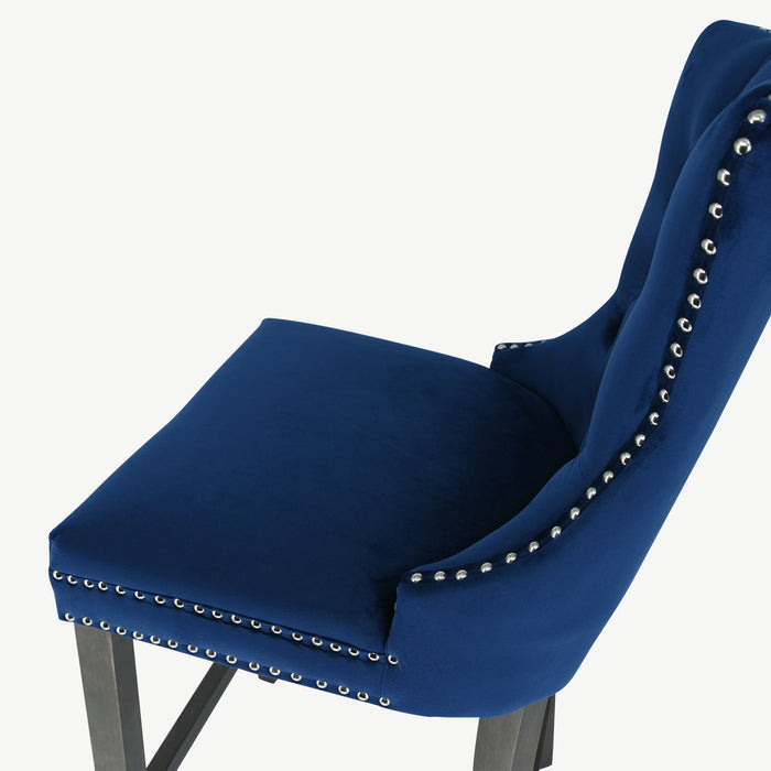 Kacey Barstool - Navy Velvet - Antique Leg