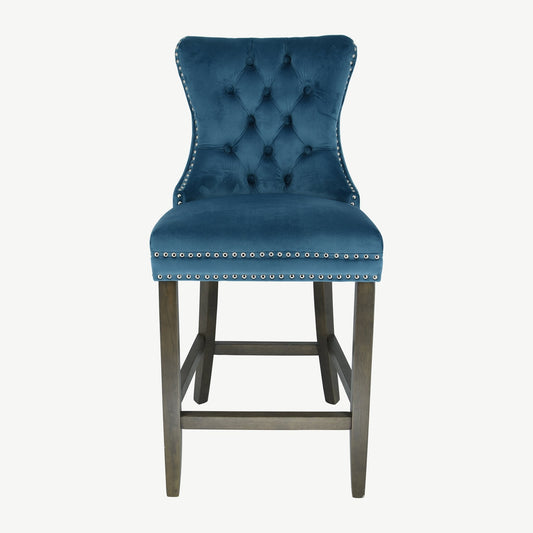 Kacey Barstool - Teal Velvet - Antique Leg