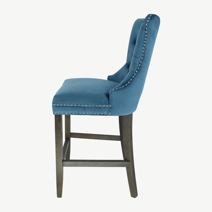 Kacey Barstool - Teal Velvet - Antique Leg
