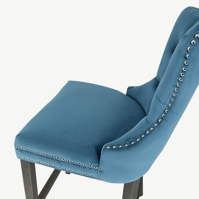 Kacey Barstool - Teal Velvet - Antique Leg
