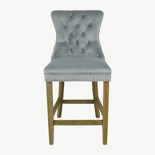 Kacey Barstool - Grey Velvet - Brushed Leg