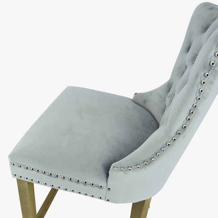 Kacey Barstool - Grey Velvet - Brushed Leg