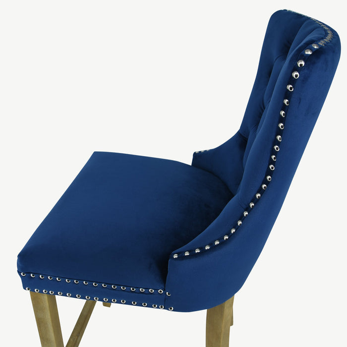 Kacey Barstool - Navy Velvet - Brushed Leg