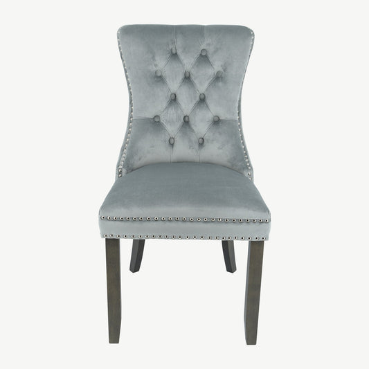 Kacey Chair - Grey Velvet - Antique Leg