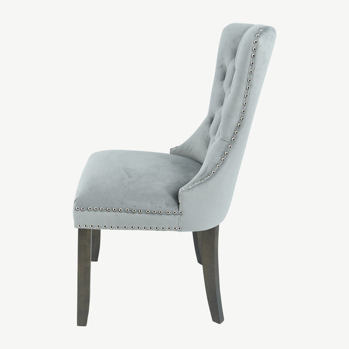 Kacey Chair - Grey Velvet - Antique Leg