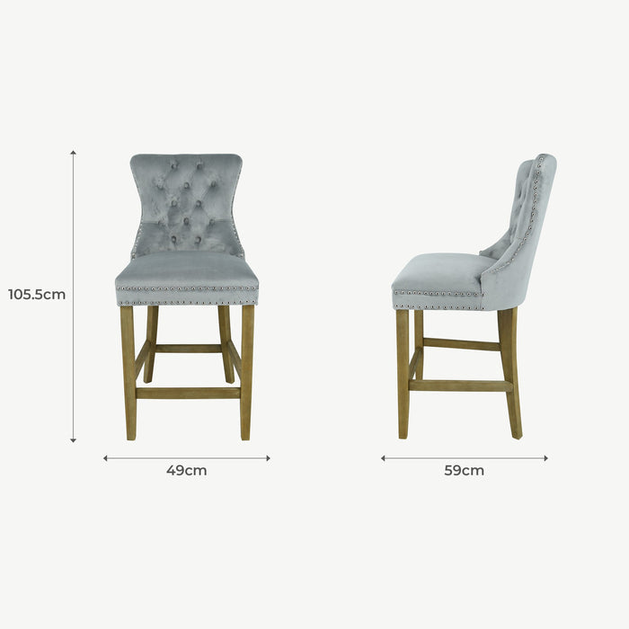 Kacey Barstool - Grey Velvet - Brushed Leg