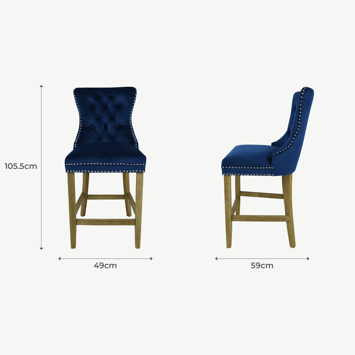 Kacey Barstool - Navy Velvet - Brushed Leg