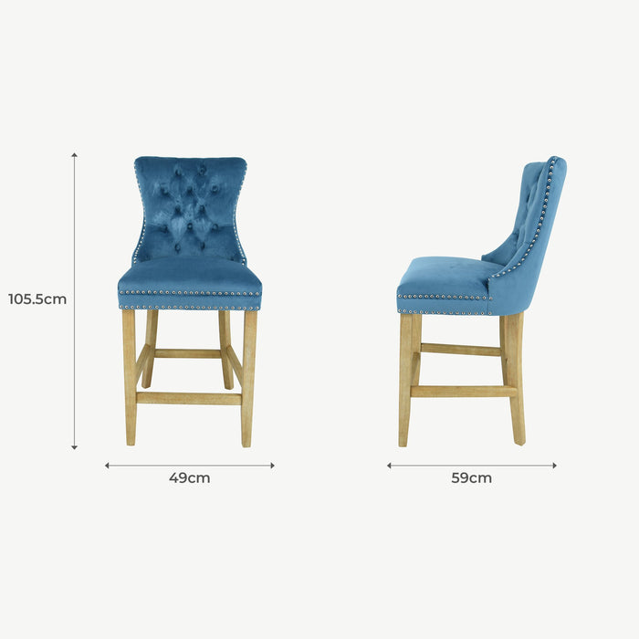 Kacey Barstool - Teal Velvet - Brushed Leg