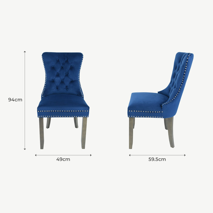 Kacey Chair - Navy Velvet - Antique Leg