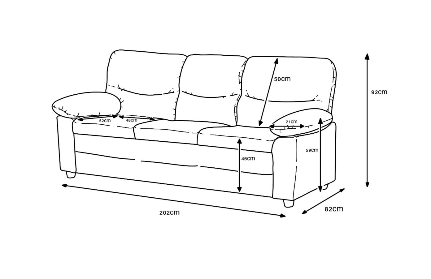 Andreas 3 Seater-Taupe