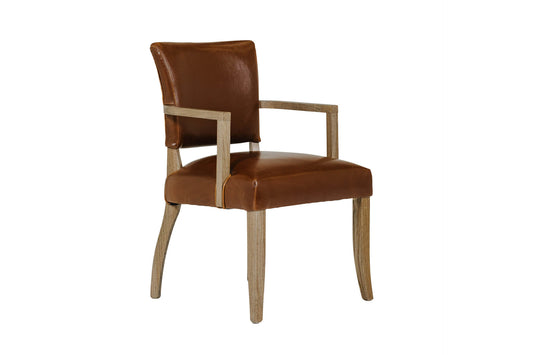 Duke Leather Dining Arm Chair - Tan