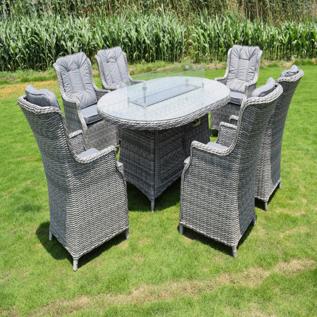Amalfie 6 Seater Oval firepit Rattan Garden Set