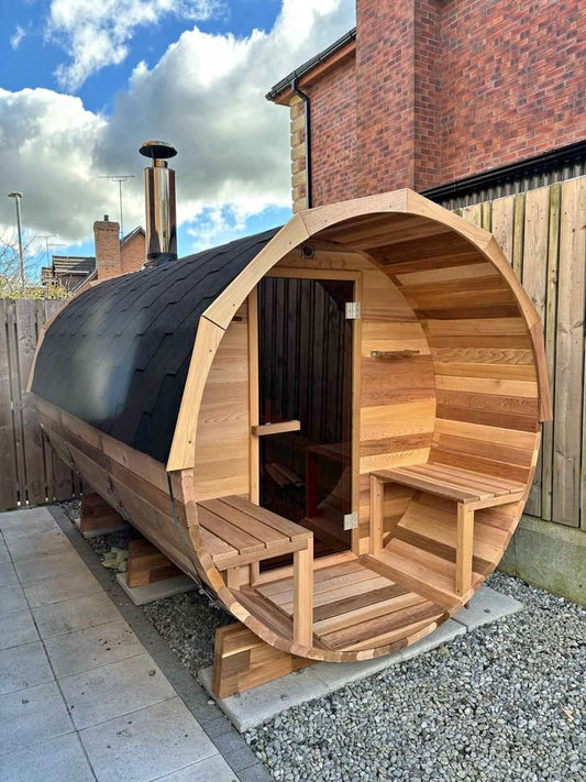 Canadian Cedar Wood-Fired Sauna 4-6 People With Porch RESTOCK FOR LATE SEP EARLY OCTOBER, CONTACT TO PREORDER