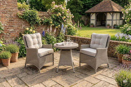 Luxury 3-Piece Rattan Garden Bistro Set – 2 High-Back Armchairs & Matching Drinks Table