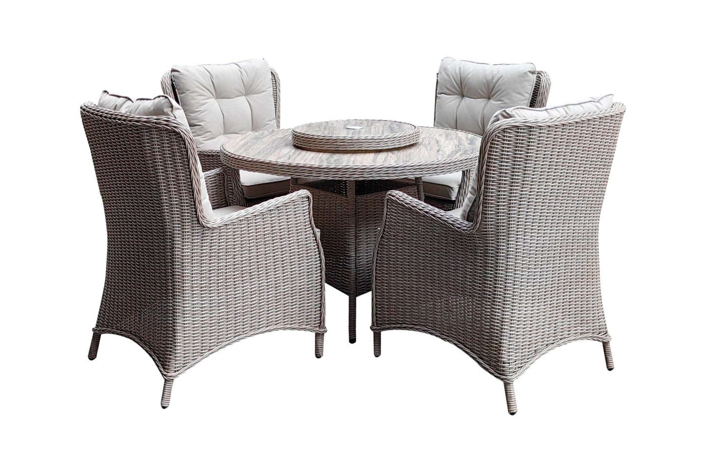 Luxury 4-Seater Round Rattan Garden Dining Set with Lazy Susan & Premium Cushions