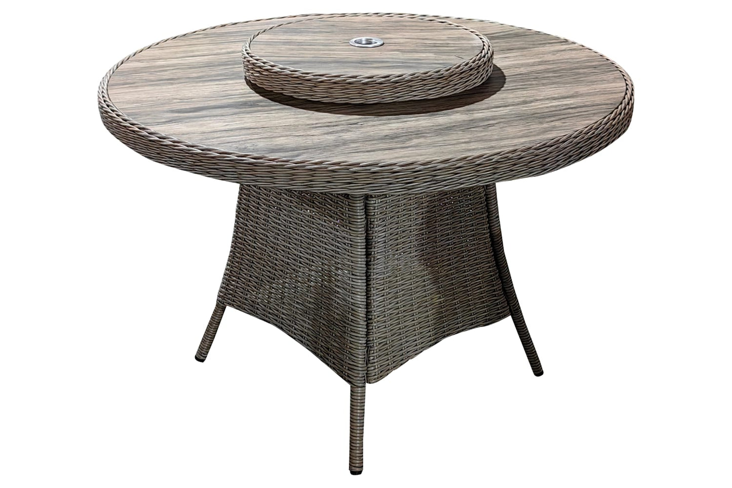 Luxury 4-Seater Round Rattan Garden Dining Set with Lazy Susan & Premium Cushions