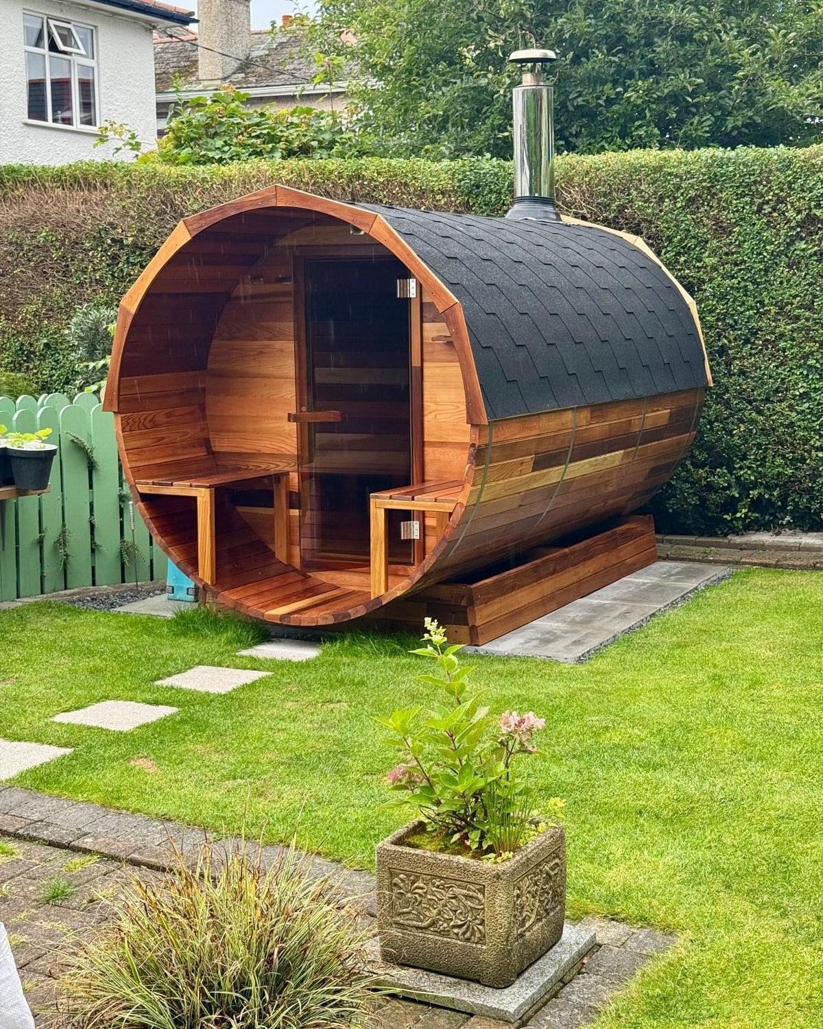 Canadian Cedar Wood-Fired Sauna 3m by 1.8m With Porch DEPOSIT ONLY