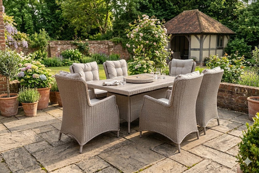Luxury 6-Seater Rectangular Rattan Garden Dining Set with Lazy Susan & Premium Cushions