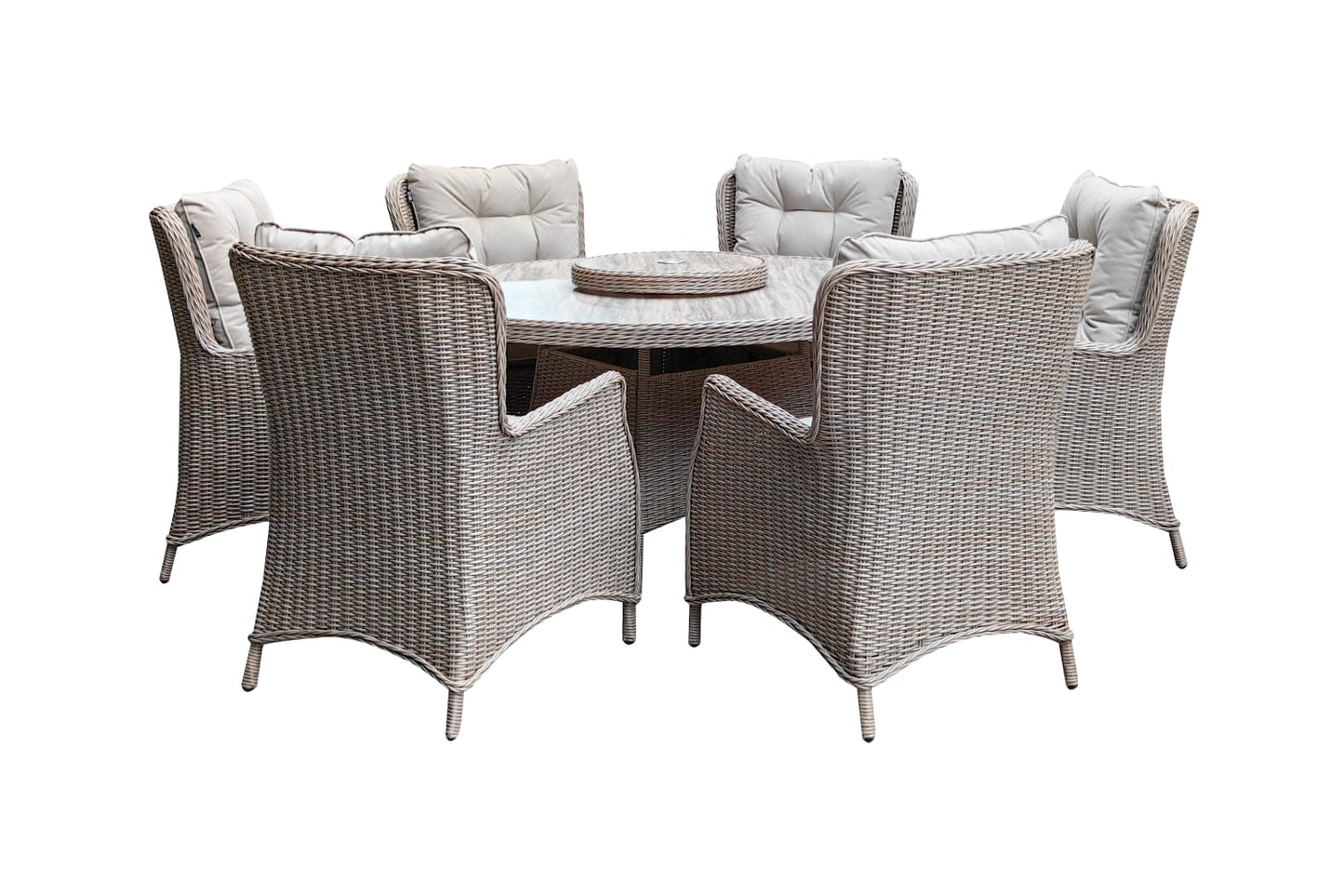 Luxury 6-Seater Round Rattan Garden Dining Set with Lazy Susan & Premium Cushions