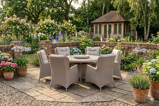 Luxury 6-Seater Round Rattan Garden Dining Set with Lazy Susan & Premium Cushions