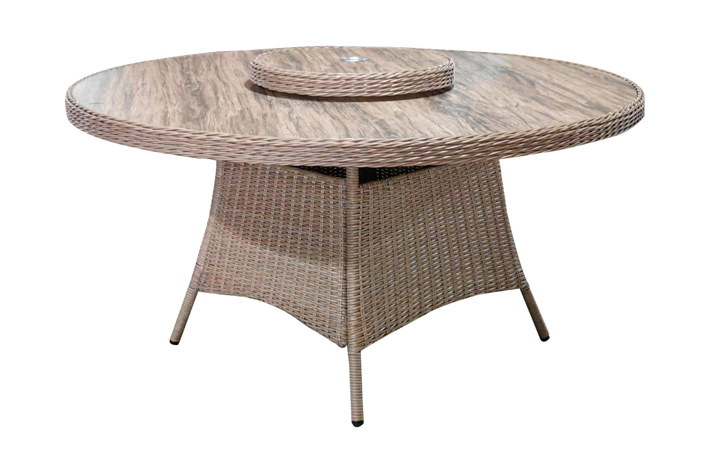 Luxury 6-Seater Round Rattan Garden Dining Set with Lazy Susan & Premium Cushions