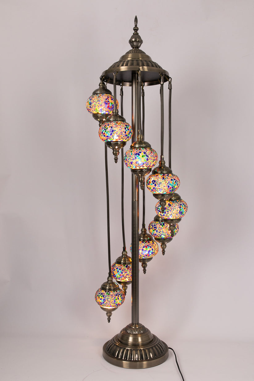 9 Globe Moroccan Floor Standing Lamp (Multicoloured Circles)