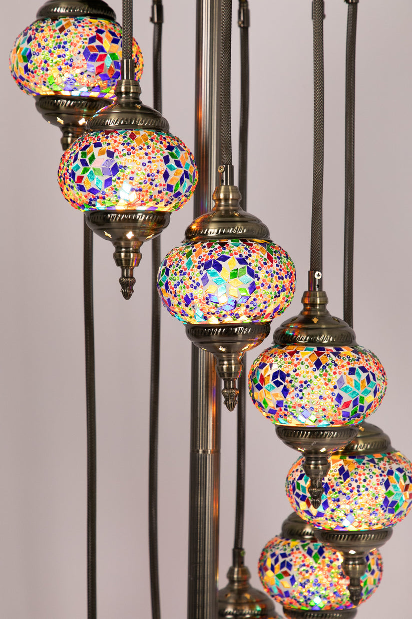 9 Globe Moroccan Floor Standing Lamp (Multicoloured Circles)