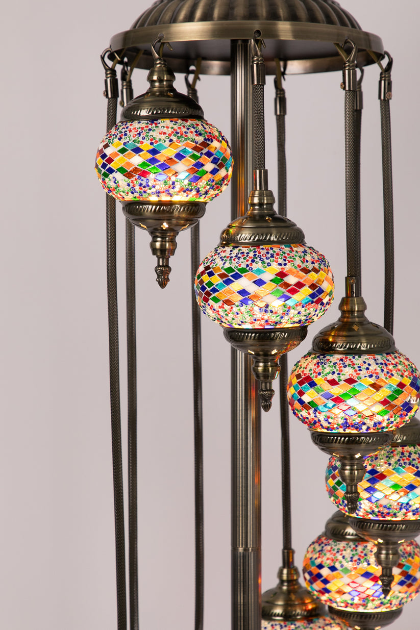 9 Globe Moroccan Floor Standing Lamp (Multicoloured Waves)