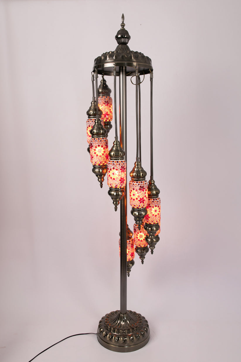 9 Lantern Moroccan Floor Lamp (Red Stars)