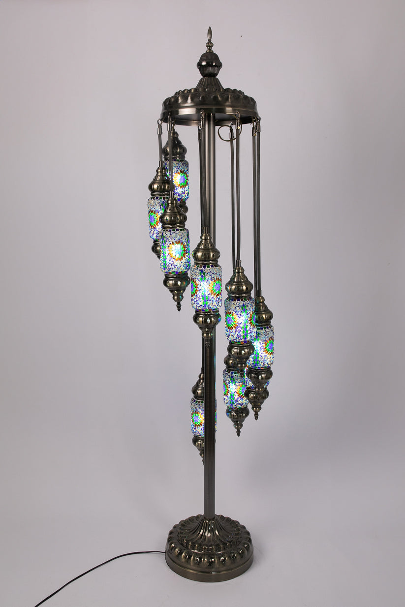 9 Lantern Moroccan Floor Lamp (Green/Blue Stars)