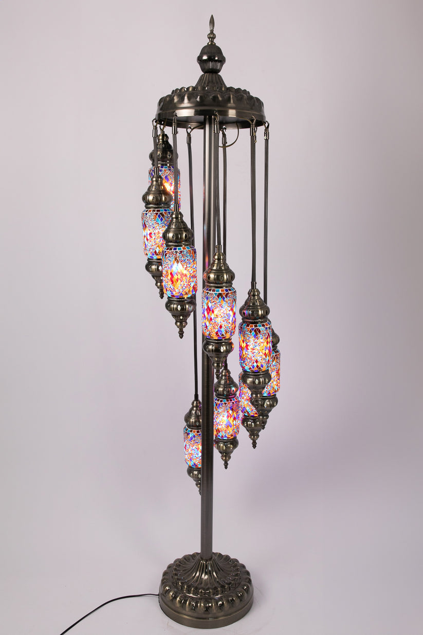 9 Lantern Moroccan Floor Lamp (Multicoloured Diamonds 1)