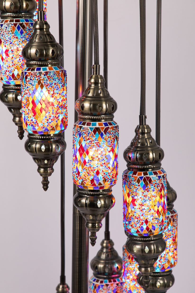 9 Lantern Moroccan Floor Lamp (Multicoloured Diamonds 1)