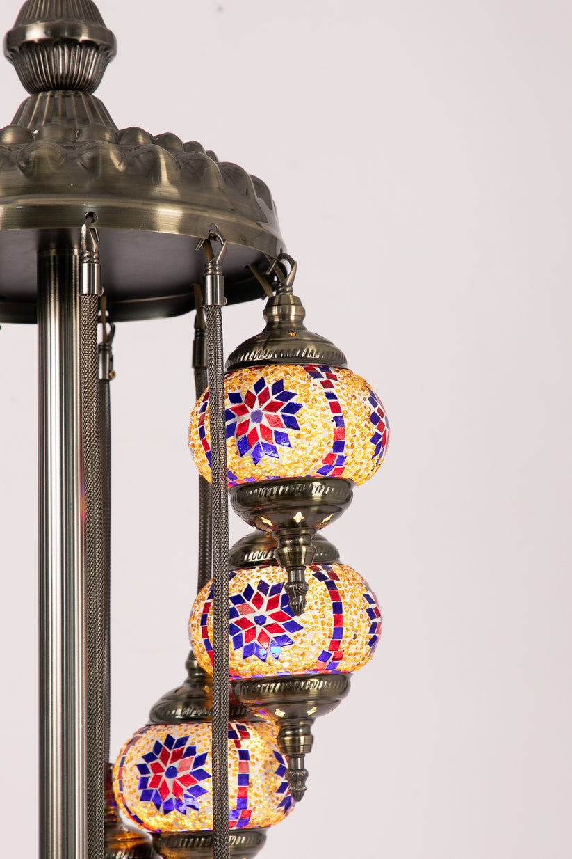 11 Globe Moroccan Floor Standing Lamp (Red/Blue Stars)