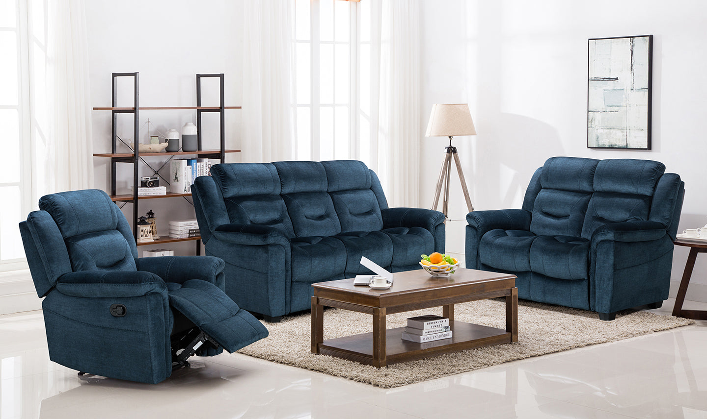 Dudley 1 Seater Manual Reclining Sofa - Blue