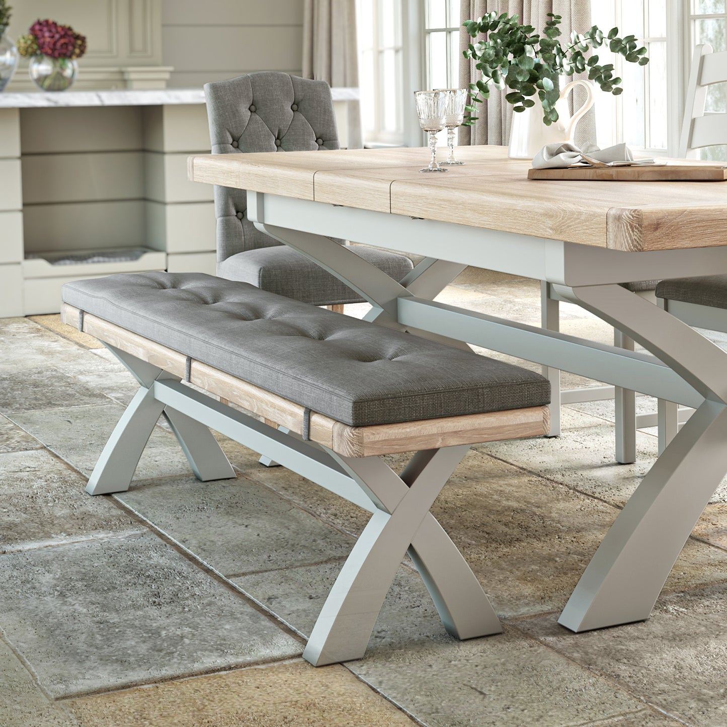 Salcombe Cross Leg Bench - Stone