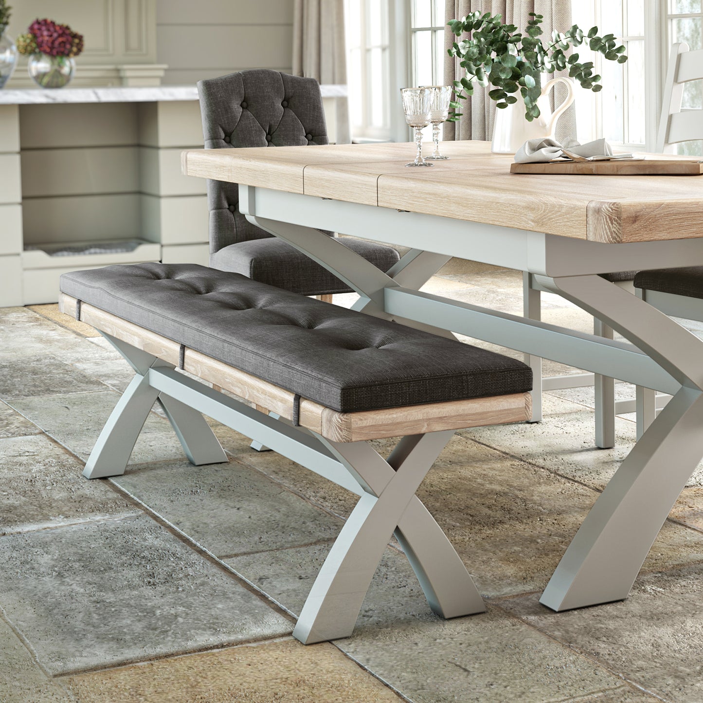 Salcombe Cross Leg Bench - Stone