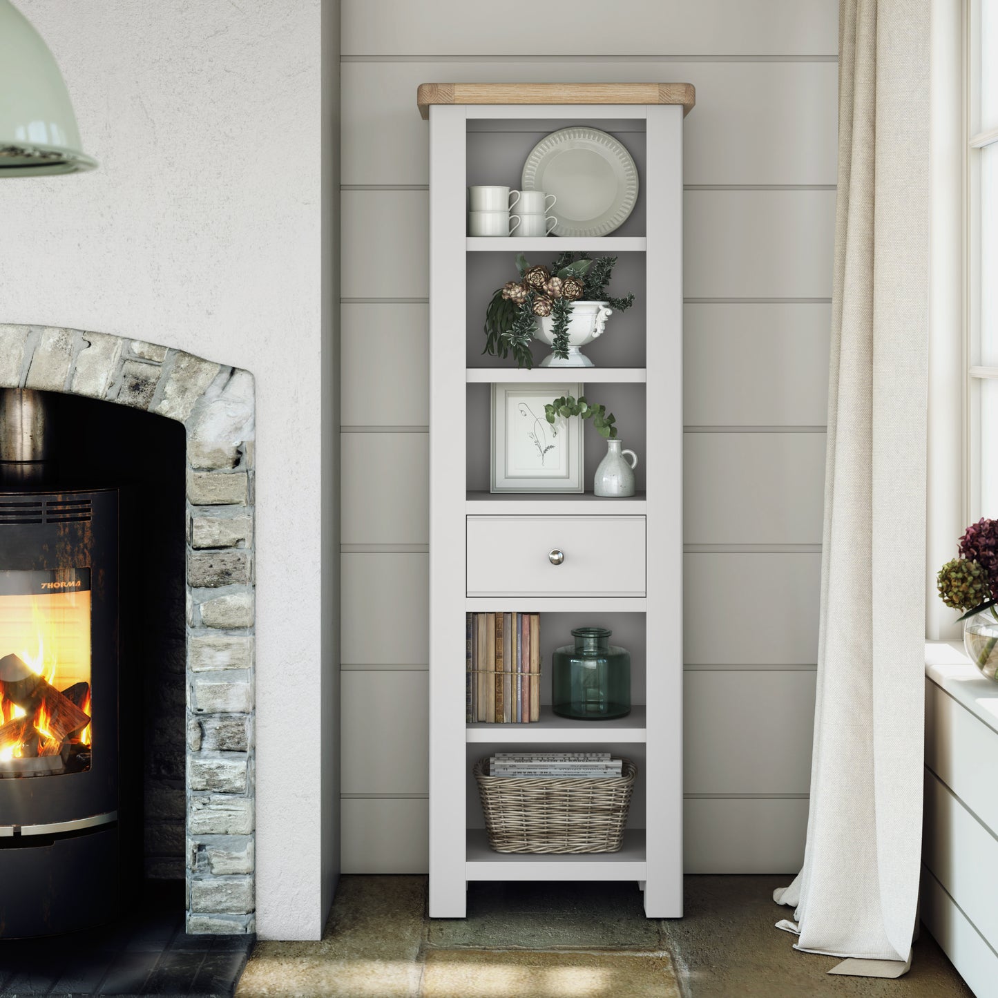 Salcombe Slim Bookcase - Stone